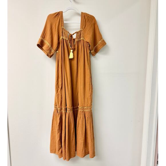 Free People I’m The One Square Neck Tiered A-Line Midi Dress Rust Womens Size XS - Picture 6 of 6